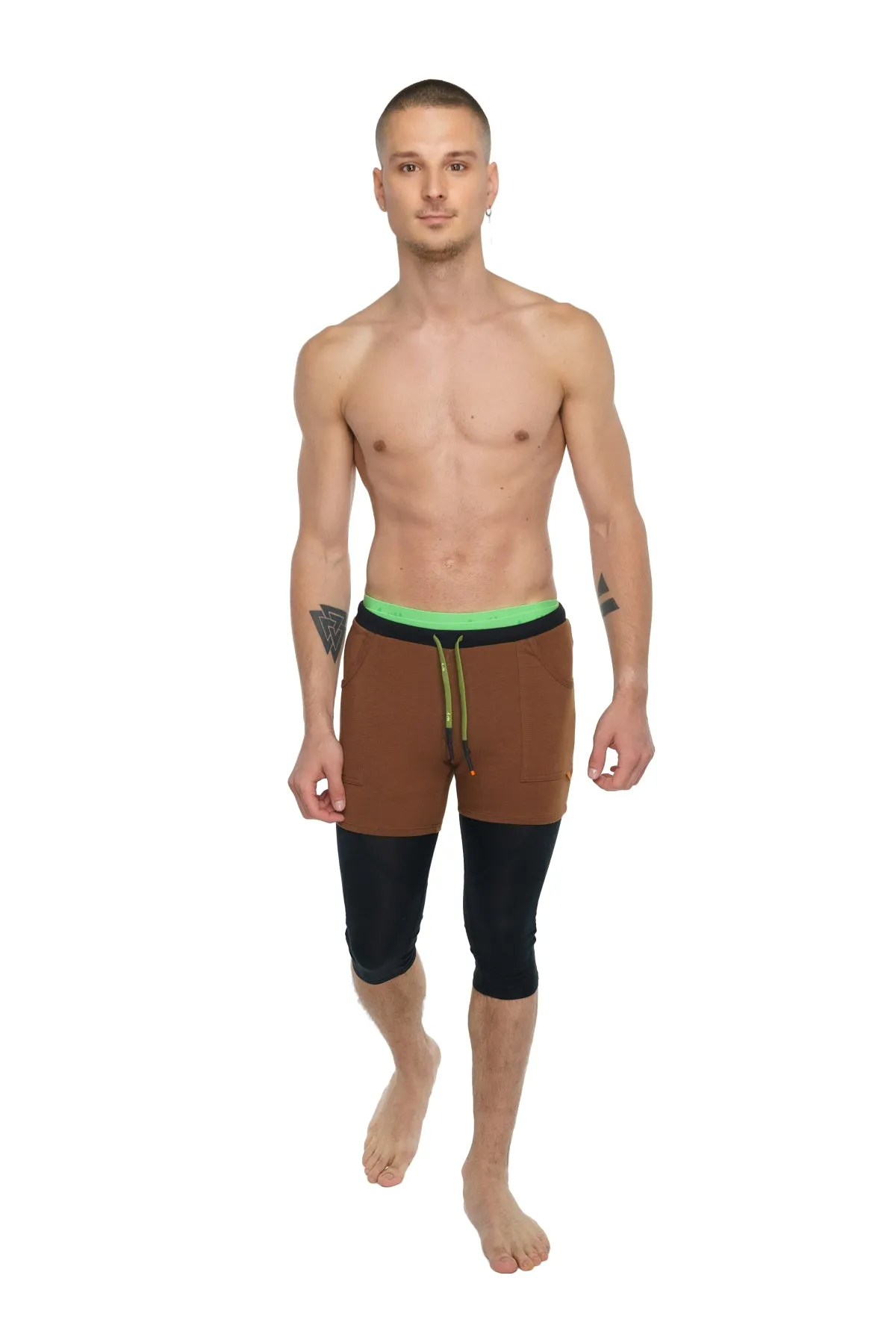 Transition Yoga Short (Chocolate w/Black & Green)