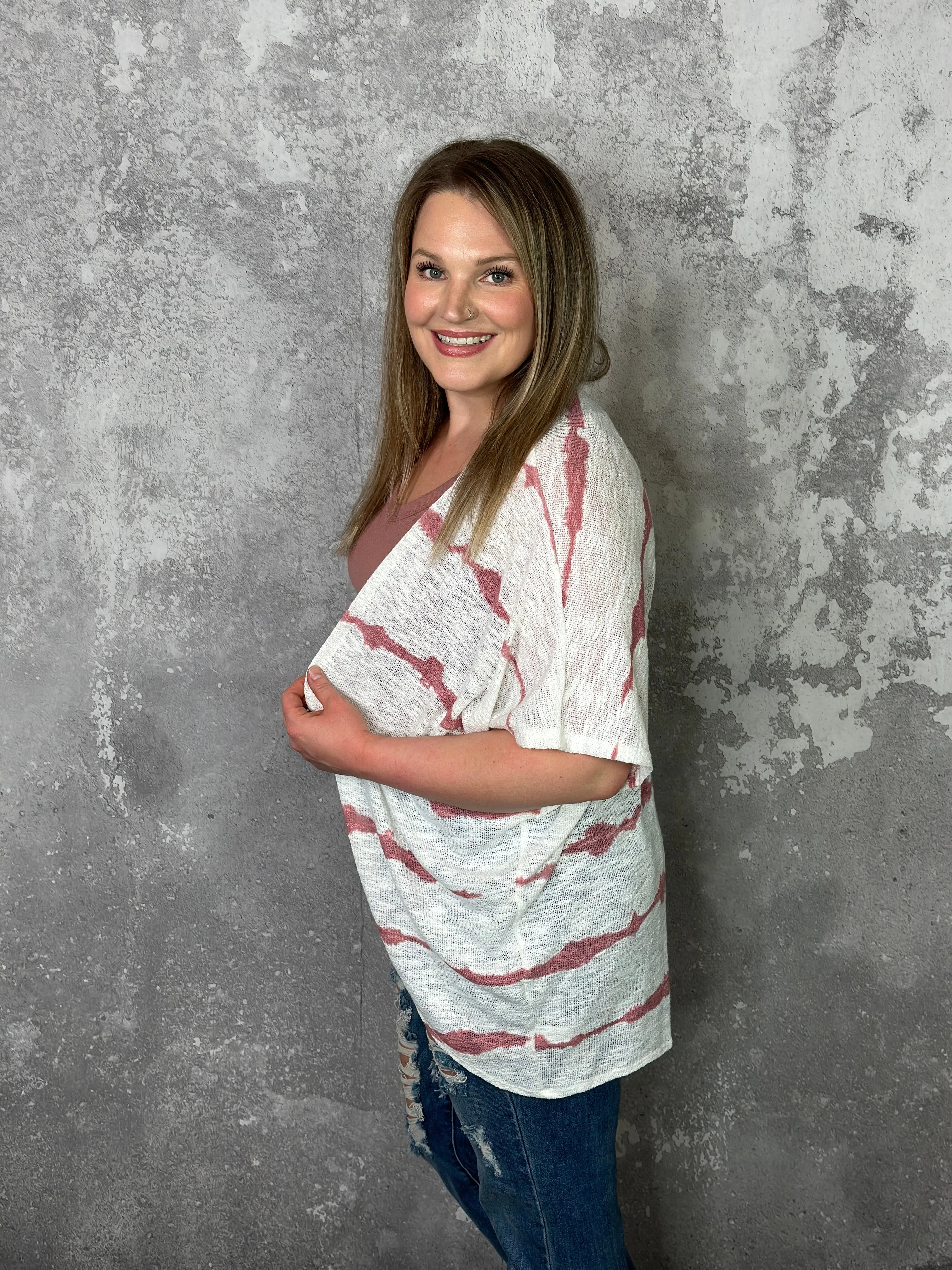 White Blush Stripe Lightweight Cardigan