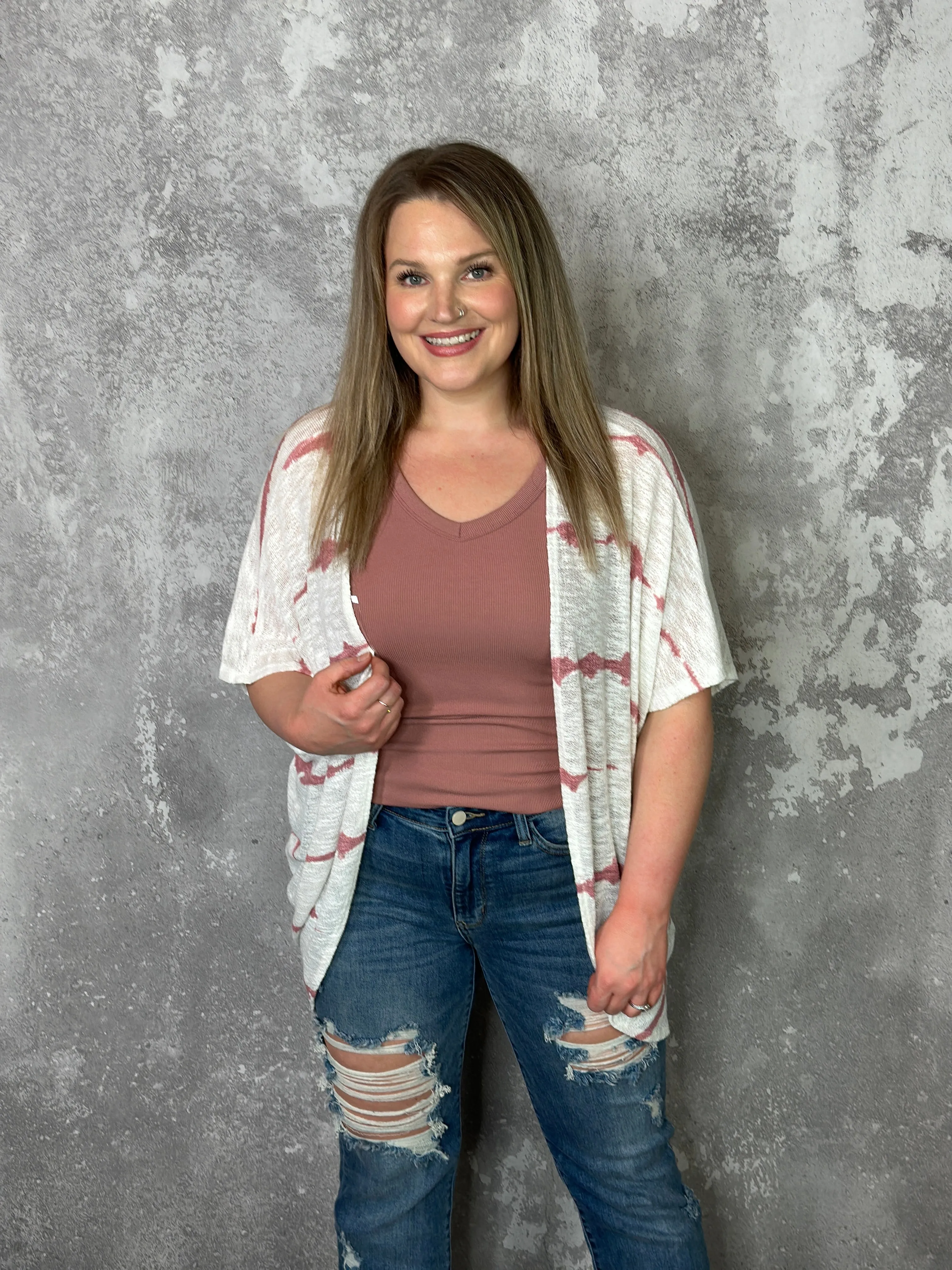 White Blush Stripe Lightweight Cardigan