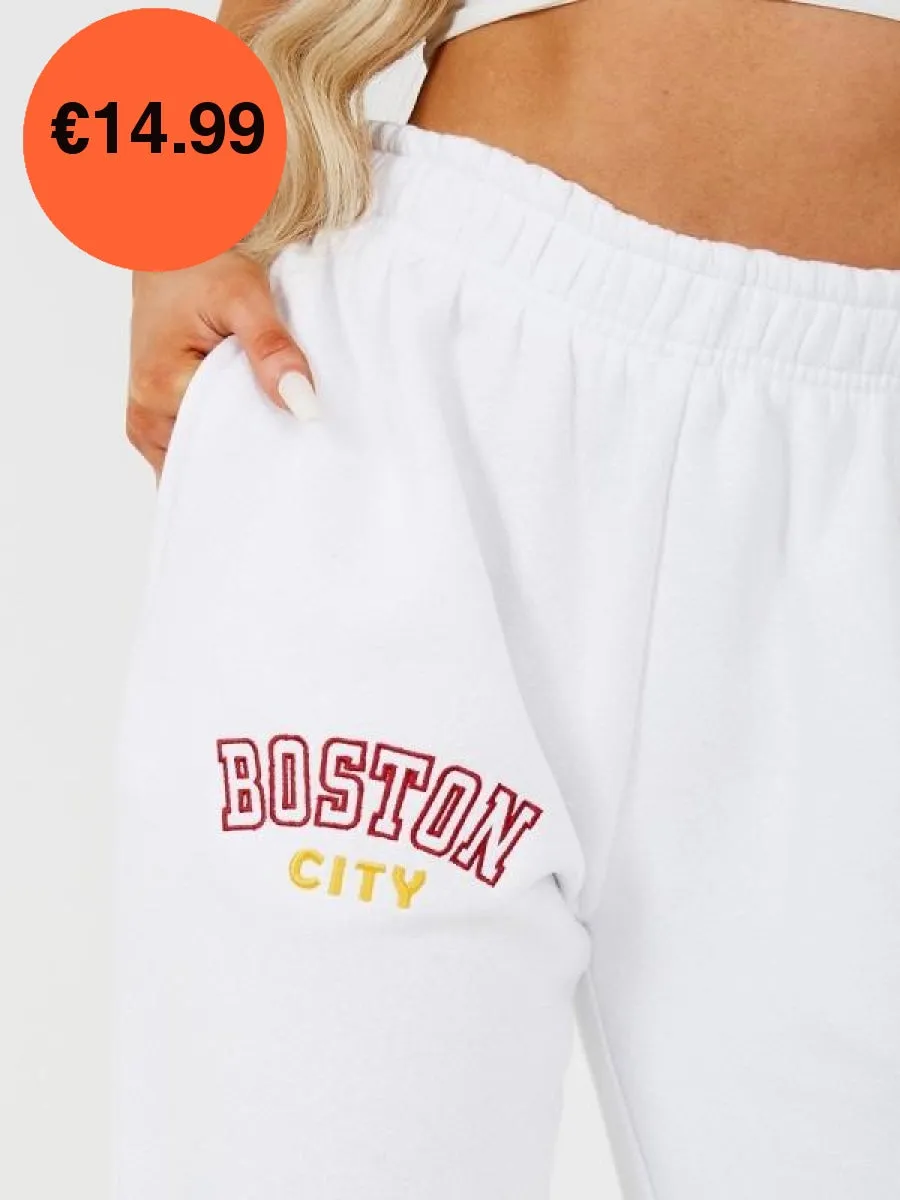 White Boston Embroidered Fleece Jogger