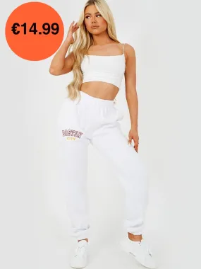 White Boston Embroidered Fleece Jogger