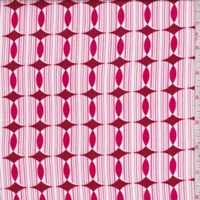 White/Red Geo Rayon Challis Fabric