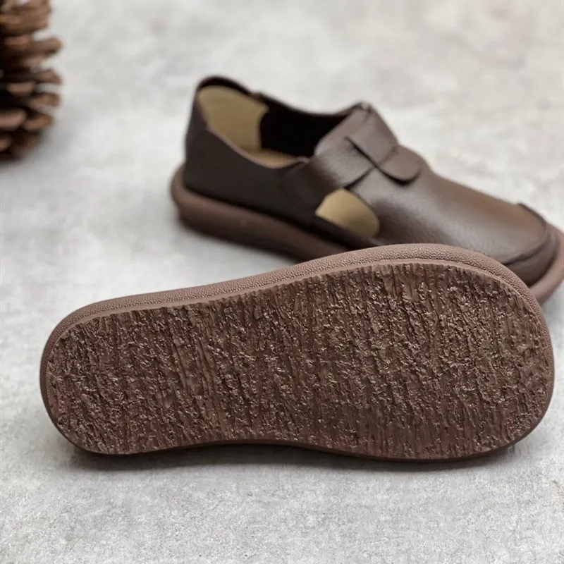 Women's Handmade Leather Flat Velcro Casual T-strap Mary Jane shoes