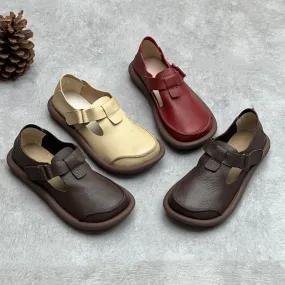 Women's Handmade Leather Flat Velcro Casual T-strap Mary Jane shoes