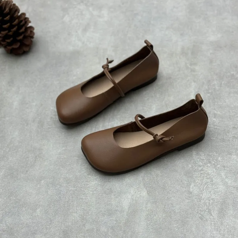 Women's Literary Handmade Leather Flat Soft Mary Jane Shoes.