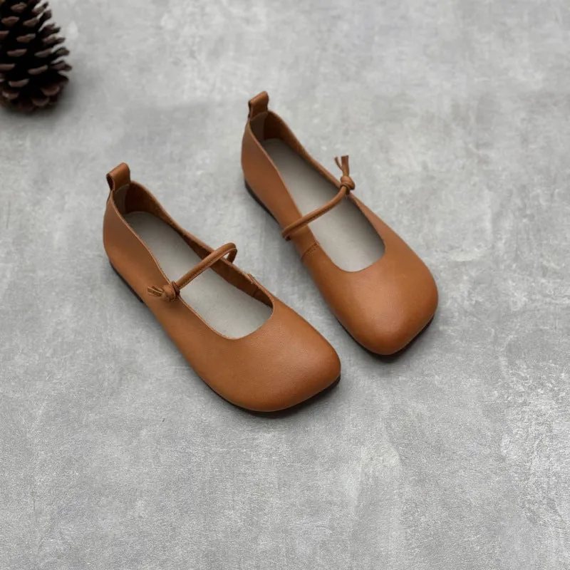 Women's Literary Handmade Leather Flat Soft Mary Jane Shoes.