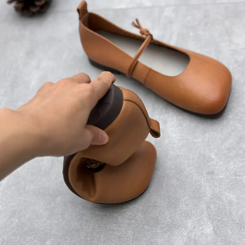 Women's Literary Handmade Leather Flat Soft Mary Jane Shoes.