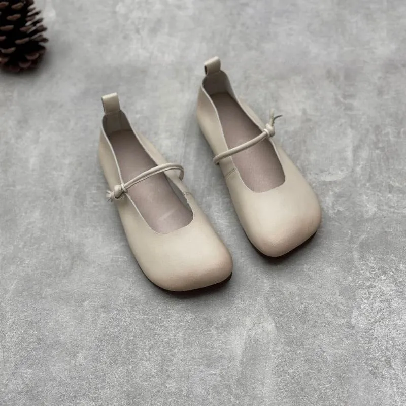 Women's Literary Handmade Leather Flat Soft Mary Jane Shoes.