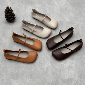 Women's Literary Handmade Leather Flat Soft Mary Jane Shoes.