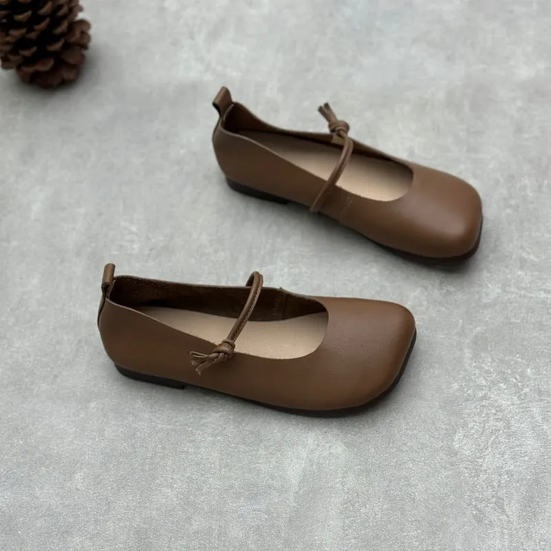 Women's Literary Handmade Leather Flat Soft Mary Jane Shoes.