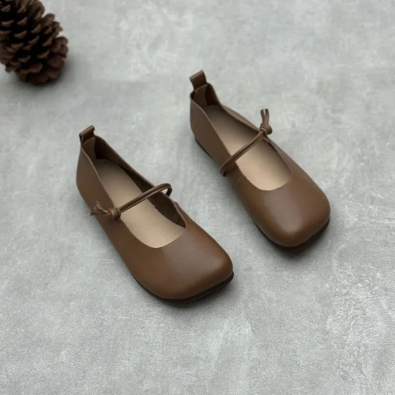 Women's Literary Handmade Leather Flat Soft Mary Jane Shoes.