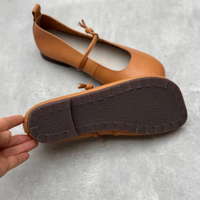 Women's Literary Handmade Leather Flat Soft Mary Jane Shoes.