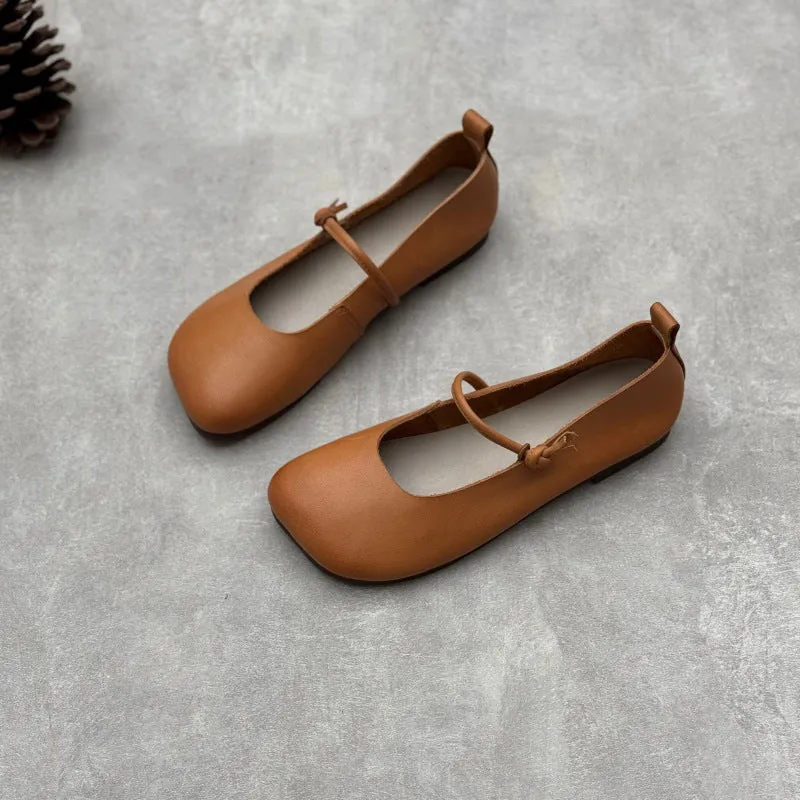 Women's Literary Handmade Leather Flat Soft Mary Jane Shoes.