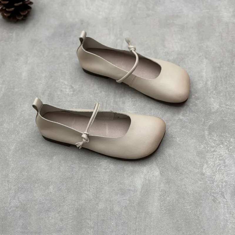 Women's Literary Handmade Leather Flat Soft Mary Jane Shoes.