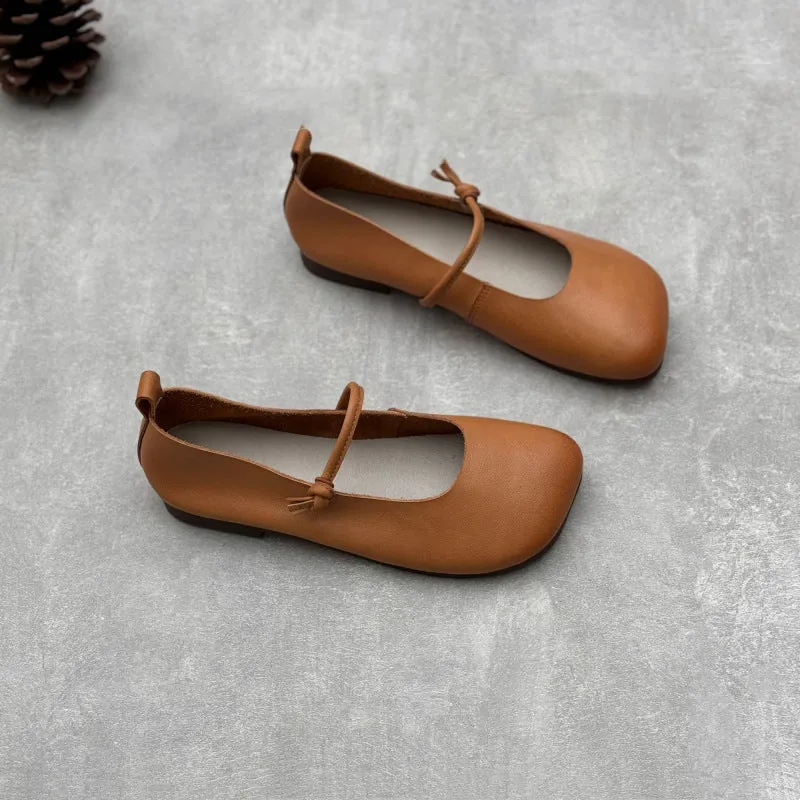 Women's Literary Handmade Leather Flat Soft Mary Jane Shoes.