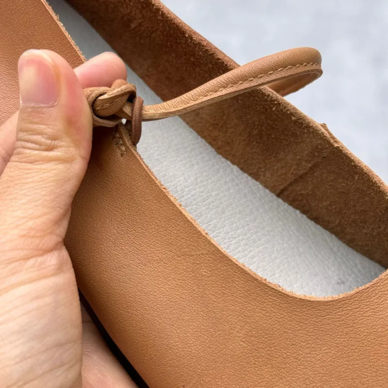 Women's Literary Handmade Leather Flat Soft Mary Jane Shoes.