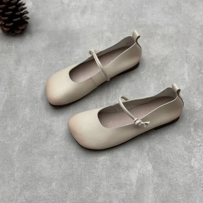 Women's Literary Handmade Leather Flat Soft Mary Jane Shoes.