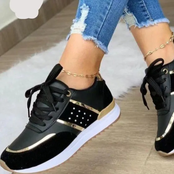 Women's platform contrast sneakers lace-up comfy walking shoes