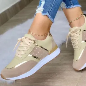 Women's platform contrast sneakers lace-up comfy walking shoes