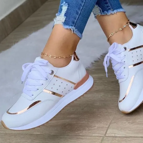 Women's platform contrast sneakers lace-up comfy walking shoes